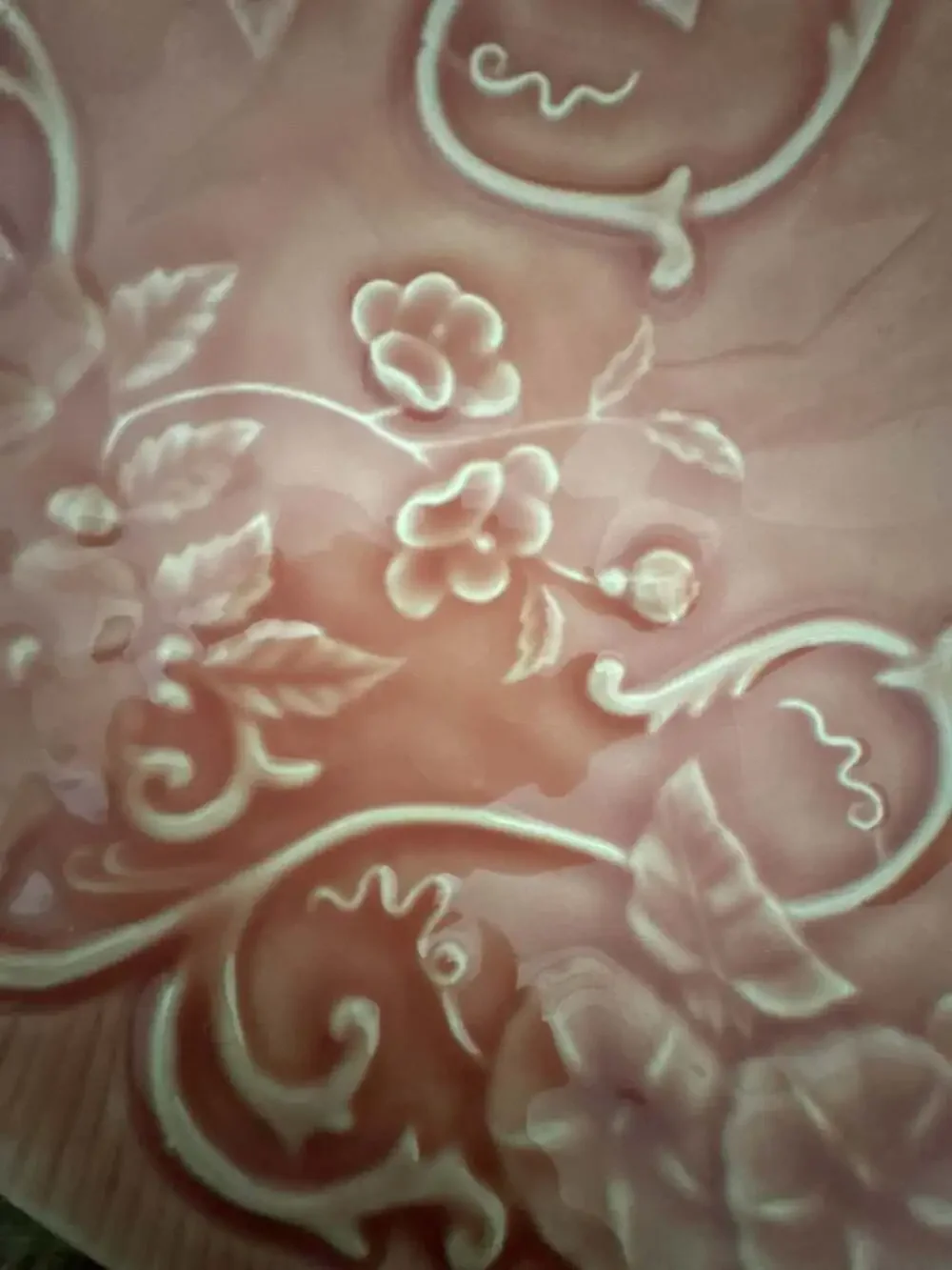 Bordallo Pinheiro Pink Majolica Floral Embossed Oval Platter Made in Portugal